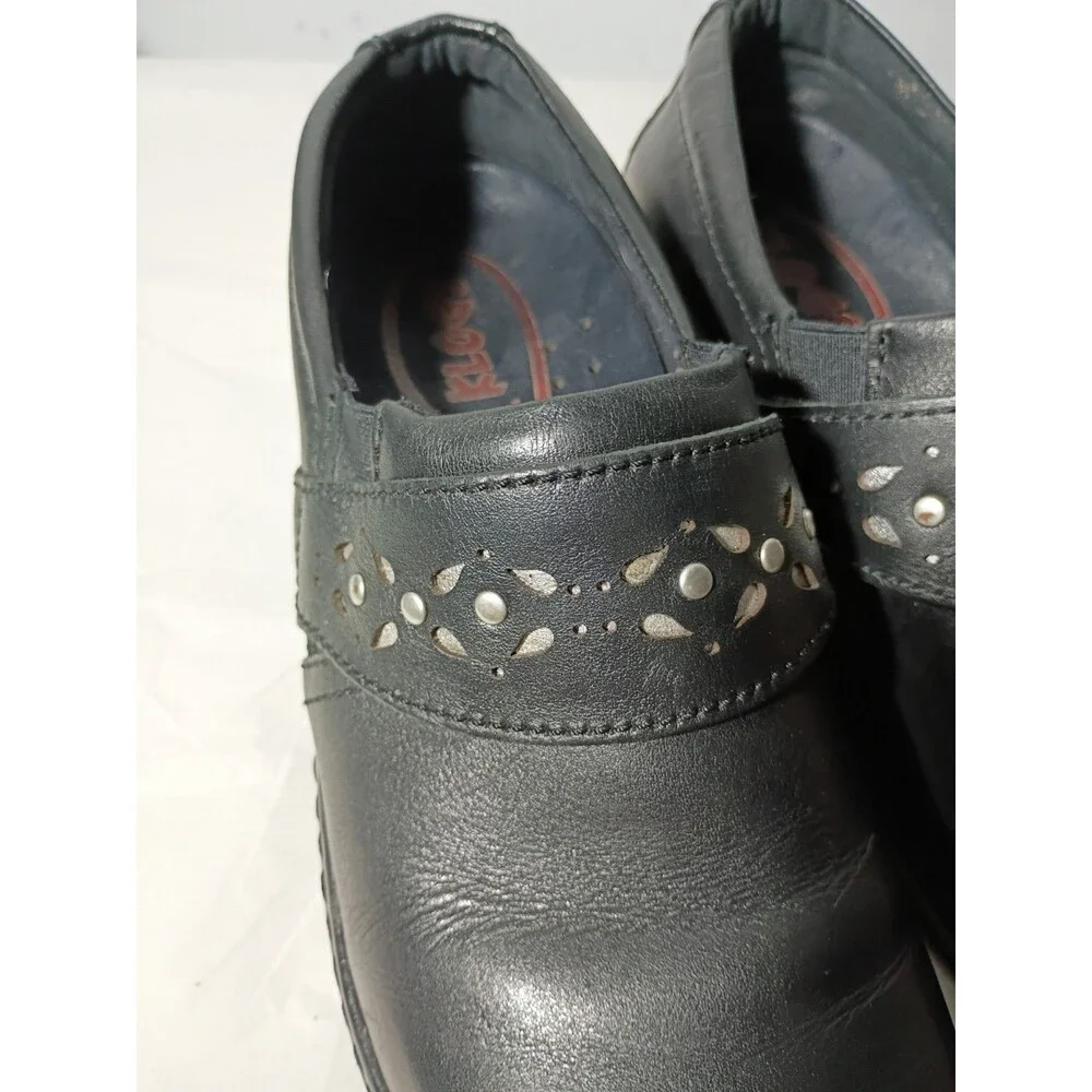 Klogs Woman 7.5 Leather Upper Slip On black Wedge Clogs workwear casual comfort